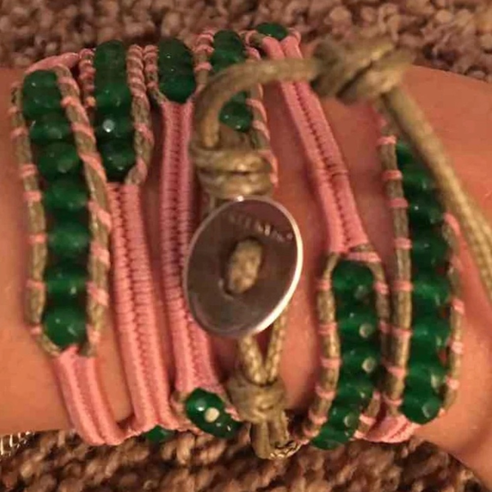 Chan luu pink and green jade bead bracelet
